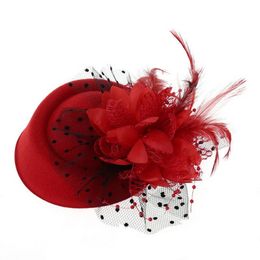 Exquisite Sweet Fascinator Hat with Hair Clip Decorative Anti-fall Faux Feather Flower Mesh Veil- Brides Hat Hair Accessories