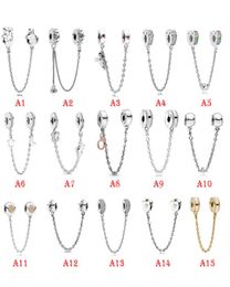 NEW 925 Sterling Silver Fit Charms Bracelets Safe Chain Rainbow Love Heart Crown Gold Charms for European Women Wedding Original Fashion Jewelry4922016