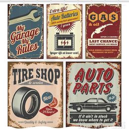 Shower Curtains Stall By Ho Me Lili Curtain Vintage Car Signs Automobile Advertising Repair Vehicle Fabric Bathroom Decor Set With Hooks