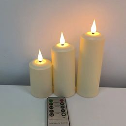 USB Rechargeable Remote controlled Ivory led Candles Flickering 3D Flame Roman Pillar Candle light Waterproof Home party Decor 240412