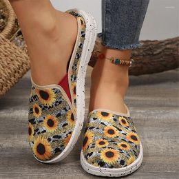 Slippers Flats Print Random Women Slingback Sandals Fashion Summer Dress Shoes 2024 Walking Flip Flops Casual Femme Slides