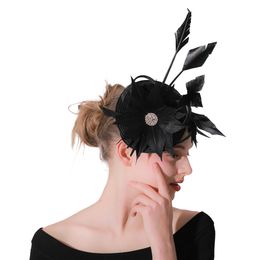 Black Fascinators Hats Weddings Headbands For Women Eleagnt Party Tea Feather Ladies Female Headwear Bridal Hair Accessories