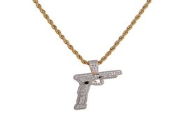 Hip Hop Jewelry Iced Out Goldsilver Color Plated Gun Pendant Necklace Micro Pave Zircon Charm Chain for Men3588409
