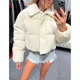 Women's Trench Coats Autumn/winter Product Miu Doll Neck Corduroy Short Down Coat for Girls with Reduced Age, Bread