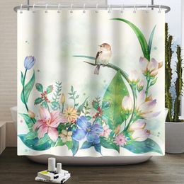 Shower Curtains Watercolour Floral Bird Curtain For Bathroom Set Modern Spring Hummingbird Flower Home Bath Bathtub Decor With Hooks