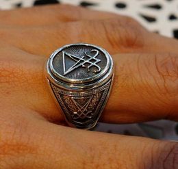 Vantage silver Colour Signet Sigil Of Lucifer Ring For Men Seal Of Satan Occult Male Jewelry6590767