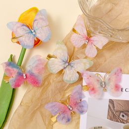 2/6PCS Wings Butterfly Hairpin Colorful Gradient Side Bangs Barrettes Pearl Hairgrip Ponytail Duckbill Clip Hair Accessories