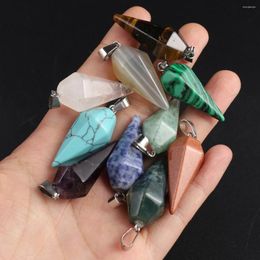 Pendant Necklaces 5Pcs Natural Stone Amethyst Quartz Turquoise Pendulum Charms For Jewelry Making Necklace Earring Accessories