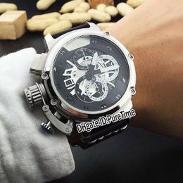 New High Quality U-51 U51 Chimera Steel Case White Skeleton Dial Miyota Quartz Chronograph Mens Watch Stopwatch Black Leather Watc286r