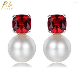 Stud Earrings PuBang Fine Jewellery 925 Sterling Silver Ruby Gem Created Moissanite Pearl For Women Anniversary Gift Drop