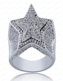 New Designer Luxury 18K Gold White CZ Zirconia Pentagram Ring 2020 Full Diamond Iced Out Hip Hop Jewelry Gifts for Men Women Rin1608225
