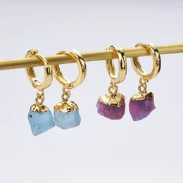 Dangle Earrings BOROSA Golden Plated Natural Aquamarine Stone Piercing Earring For Women High Quality Promise Jewellery Gifts