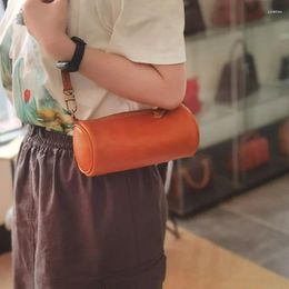 Shoulder Bags Women Fashion Vintage Leather Cylinder Mini Concise Chain Casual Phone Bag Crossbody Office Daily