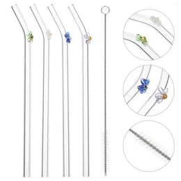 Drinking Straws 1 Set Glass Beverage Reusable Small Flower For Bar Party