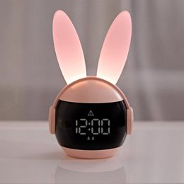 Rabbit Alarm Clock Rainbow Animal Lamp Three Ways Wake Up Rechargeable Bedside Clock Creative Timing Night Light For Bedroom