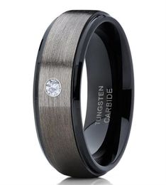 Men039s 8mm Silver Brushed Black edge Tungsten Carbide Ring Diamond wedding band Jewellery for Men US Size 6139506029