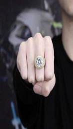 14K Hip hop Masterpiece Gold CZ Bling Rings Mens Micro Pave Cubic Zirconia Simulated Solitaire Diamonds Ring1377917