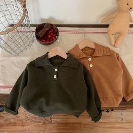 Children's Sweater 2023 Autumn Winter Boys Girls Sweatshirts Polo Collar Pullover for Kids Knitwear Baby Underwear Clothing