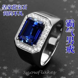 Royal Sapphire Ring Mens Trendy Pure Silver Dominant Emerald Diamond Live Mouth Gift
