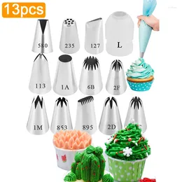 Baking Tools 13Pcs Big Size Cream Cake Icing Piping Tips Russian Nozzles Rose Pastry Stainless Steel Fondant Decorating