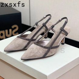 Dress Shoes Summer Suede Leather Mid Heels Women Sandals Point Toe Party For Designer Brand Sandalias Mujer Pumps