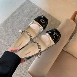 Casual Shoes 2024 Summertime Woman Flat Fashion Simple Mary Jane Colour Block Round Head Shallow Mouth Buckle Strap Single