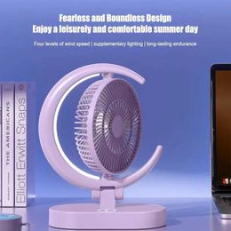 Electric Fans New Electric Mini Fan USB Charging Silent Desktop LED Light Fan Strong Wind 3 Speed Adjustable Suitable for Home Office School