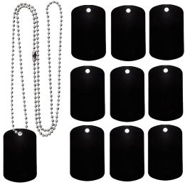 Rings 50Pcs Aluminum Blank Dog Tags for Laser Engraving with Ball Chains for DIY Craft Personalized Necklace Keychain Pendants Black