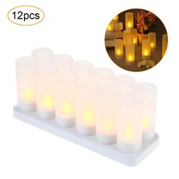 12pcsset LED Candles Lights with Frosted Cups Yellow Light AC100240V 240412