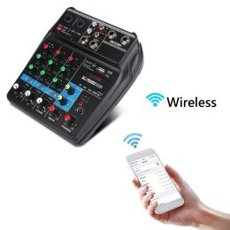 Mixer 4 Channels Audio Sound Mixer Portable Mini Mixing Dj Console Bluetoothcompatible Usb with 48v Phantom Power for Record Playback