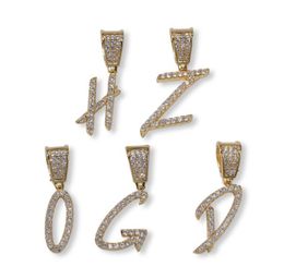 New Iced Out Brush Font Letters Name Pendant Chain Gold Silver Bling Zirconia Men Hip Hop Necklace With 24inch Rope Chain3727012