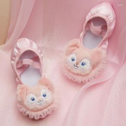 Dance Shoes Satin Flat For Girls W Cute Bear Front Pink Slippers Princess Design Child Ballerina Practise Dancing Training Use