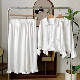 Home Clothing 2024 Women's Pyjama Set Soft Touch Feeling Shirt Pants Two Pieces Suits Full White Long Sleeve