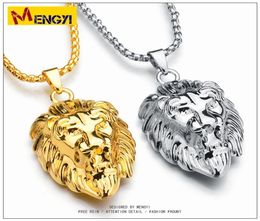 Hip Hop Jewelry Big Lion Head Pendant Gold Color Figaro Chain For Men Kpop Statement Necklace Collier Whole gold chains fo2201304