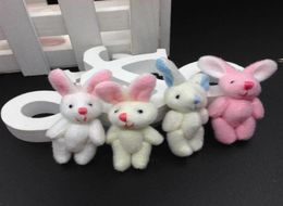 Bulk 100pcs 4 5cm1 8 Plush Mini Rabbit Joint Pendants Stuffed Bunny For Key chain Bouquet Mobile Phone Bag Dolls soft Toys259J9043592