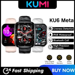 Watches World Premiere KUMI KU6 Meta Smart Watch 1.96" 100+Exquisite Dial with Compass Bluetooth Call Liveness Detection IP68 Waterproof