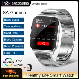 Watches Noninvasive Blood Glucose Ecg+ptt Smart Watch Men 1.83" Screen Blood Pressure Oxygen Body Temperature Smartwatch 60+dials Watch