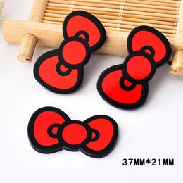 Decorative Figurines 50pcs/lot 37 21MM Cute Red Hair Bow Resin Flatback Kawaii Black Planar DIY Craft For Home Decoration Accessories DL-623