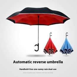 New Reversed Umbrella Long Handle Double Layered Automatic Sunny and Rainy Dual Purpose Male and Female Twin Three Twin Umbrella Advertising Umbrella