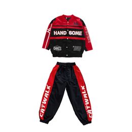 Modern Dance Jazz Performance Costumes For Girls Red Jacket Hiphop Pants Streetwear Boys Hip Hop Dancing Rave Clothes DQS14522