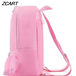 Girls Ballerina School Backpack Pink Ballet Dance Gymnastics Bag Double Shoulder Schoolbag with Key Chain for Teen Girls Daypack