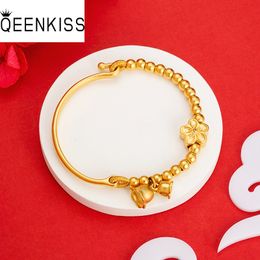 QEENKISS 24KT Gold Flower Bracelet Bangle For Women Fine Wholesale Jewellery Wedding Party Bride Mother Ladies Girl Gift BT5313