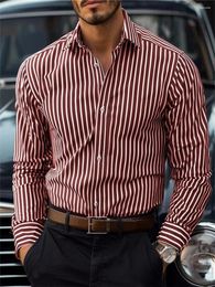 Men's Casual Shirts Button Down Black Red Blue Long Sleeve Striped Lapel Daily Resort Wear Stylish Tops