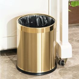 Nordic Golden Dustbin Home Kitchen Bathroom Living Room Toilet Trash Can Luxurious Odor Proof Waste Bucket Hotel Cleaning Tools