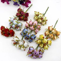 Decorative Flowers 60pcs 2.5cm Artificial Flower Velvet Rose Bud Bouquets For Wedding Decoration Wreath Gift Box Scrapbooking Craft Fake