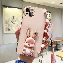 Crossbody Strap Lanyard Rabbit Phone Holder Case For Xiaomi 12T 13 12 Lite POCO X5 Redmi Note 12 Pro Plus 12C 12S A1 Stand Cover