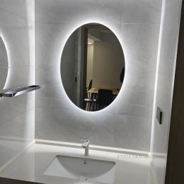 Modern Smart Oval Bath Mirrors Home Anti-fog Bathroom Mirrors Minimalist Wall Hanging Makeup Mirrors with LED Light Touch Screen