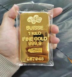 Swiss Gold Bar Simulation Town House gift Gold Solid Pure Copper Plated Bank Sample nugget model2297410