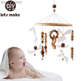 Mobiles# Baby Wooden Bed Bell Cartoon Cat Pendant Hanging Rattle Toy Hanger Crib Mobile Bed Bell Wood Toy Holder Arm Bracket Kid Gifts Y240412