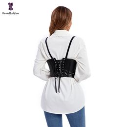 Sexy Buckle Strap Underbust Black Leather Corset Top Corsets And Bustiers For Women